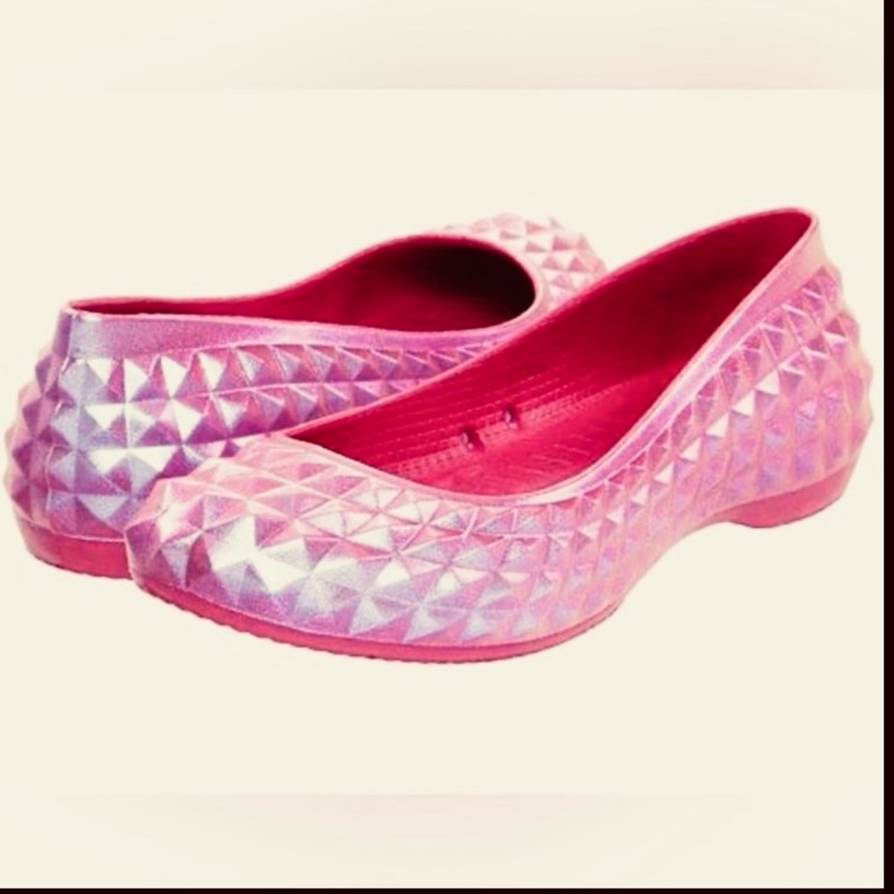 CROCS Pink Iridescent Studded Flats